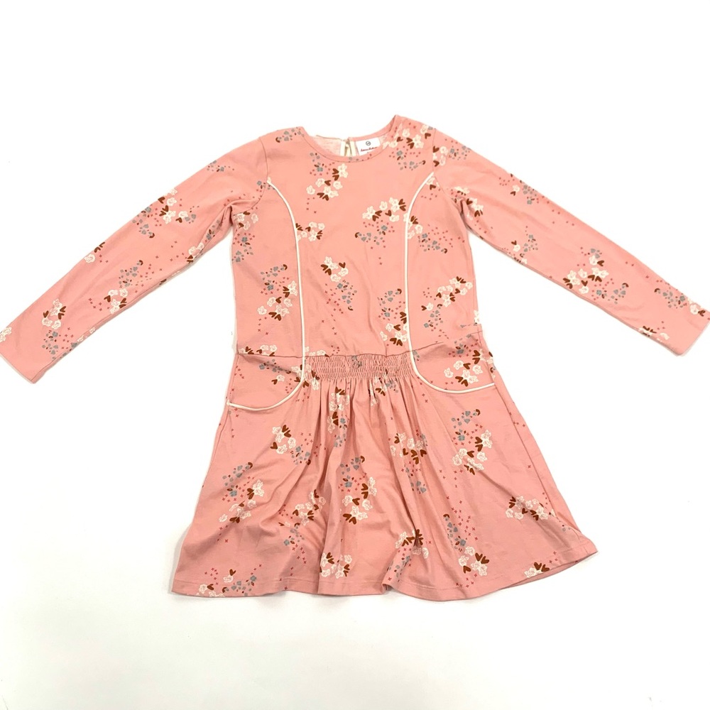 Hanna Andersson Dress Girls 10 140 Pink Hearts Floral Pockets Jersey